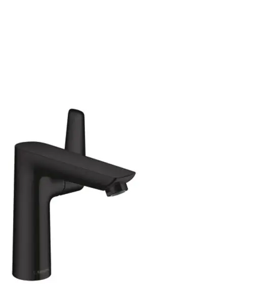 Schwarzer Einhebel-Waschtischmischer von Hansgrohe mit einem klaren, funktionalen Design und einer Zugstangen-Ablaufgarnitur.